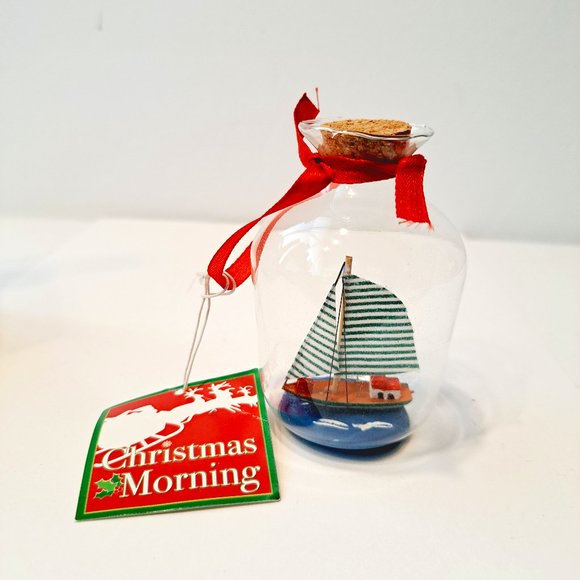 Dennis East Sailboat in a Bottle - Cork Ornament ~ Nice! - Picture 1 of 5